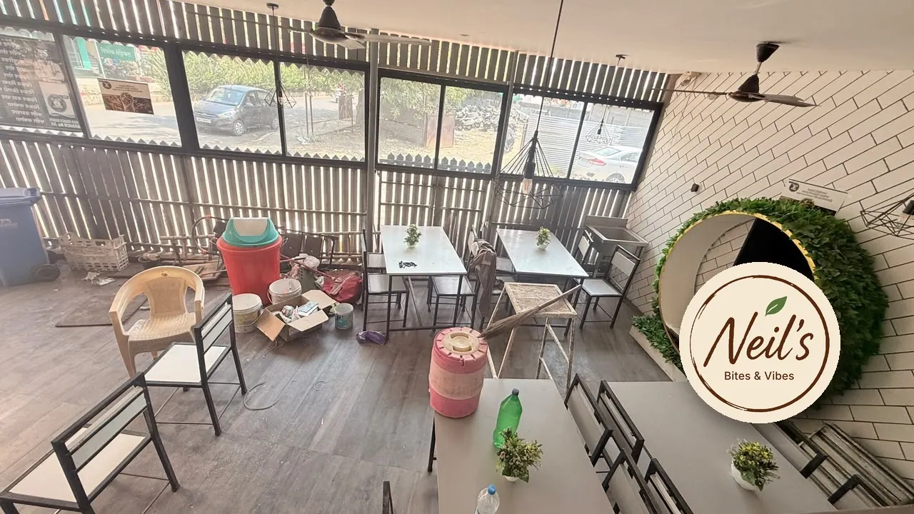 Real restaurant interior with brand overlay